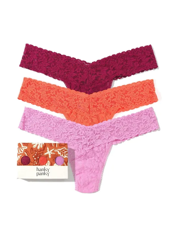 3 Pack Signature Lace® Low Rise Thongs In Sea Finds Box Sale sold by Hanky Panky