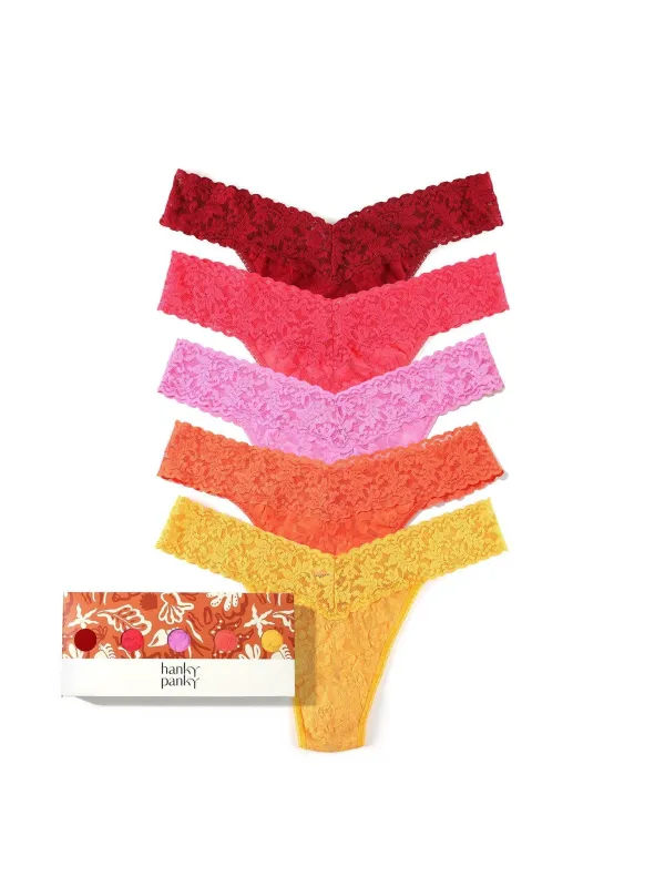 5 Pack Signature Lace® Original Rise Thongs In Sea Finds Box sold by Hanky Panky