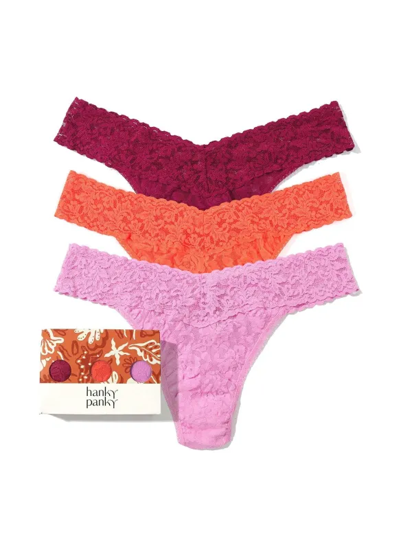 3 Pack Signature Lace® Original Rise Thongs In Sea Finds Box Sale sold by Hanky Panky