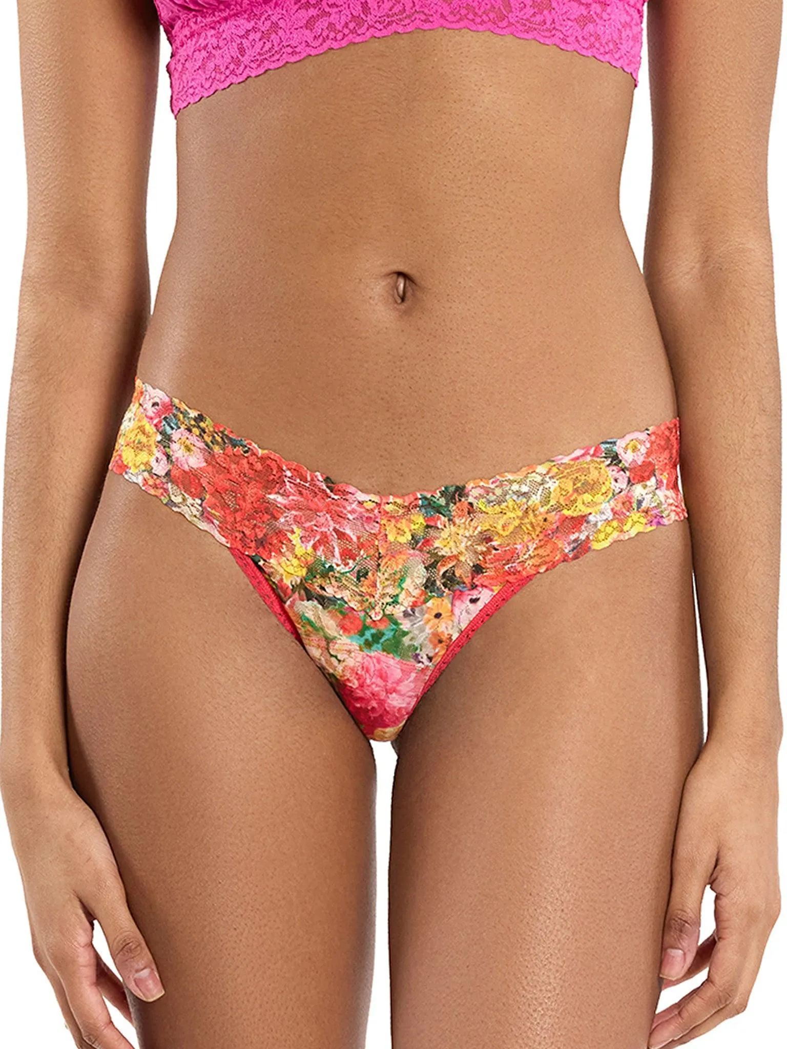 Printed Signature Lace® Low Rise Thong Floramania Pink Sale sold by Hanky Panky