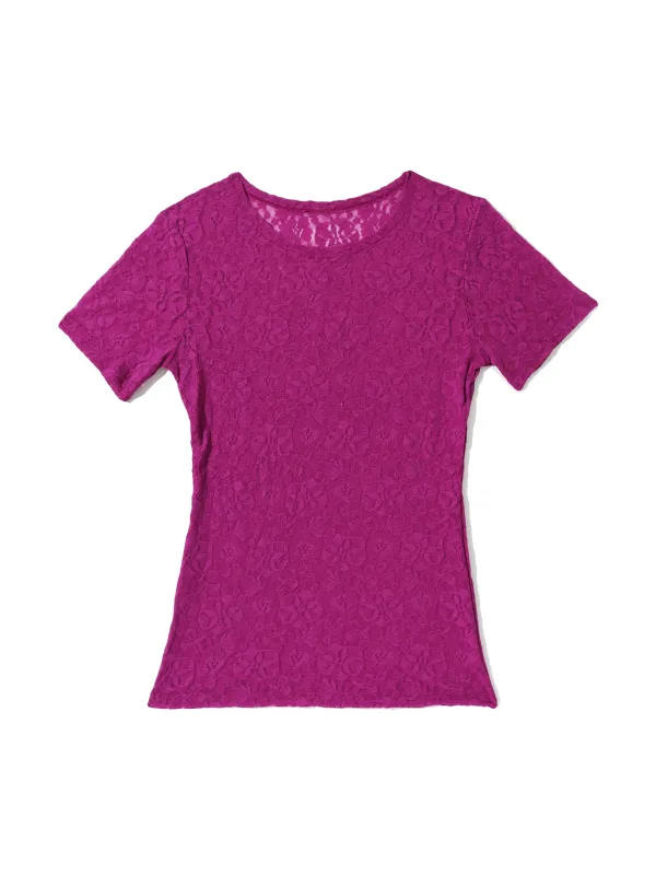 Flora Lace Short Sleeve Top Picking Plums Pink sold by Hanky Panky
