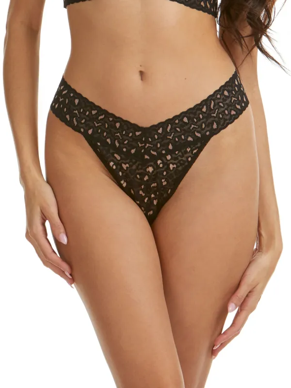Cross-Dyed Leopard Original Rise Thong Black/Praline sold by Hanky Panky