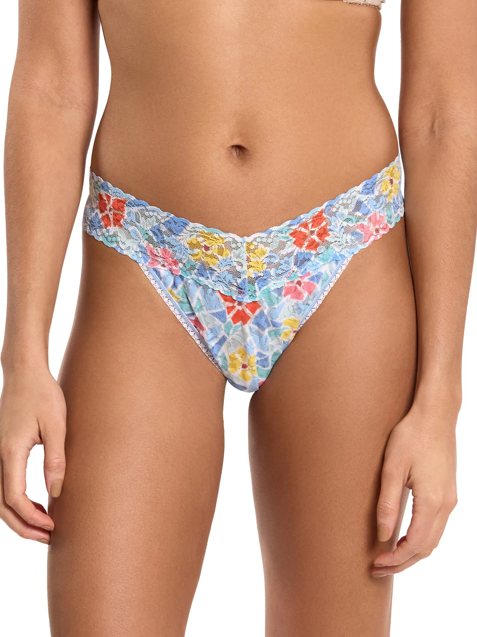 Printed Signature Lace® Original Rise Thong Floral Mosaic White Black Friday Sale sold by Hanky Panky