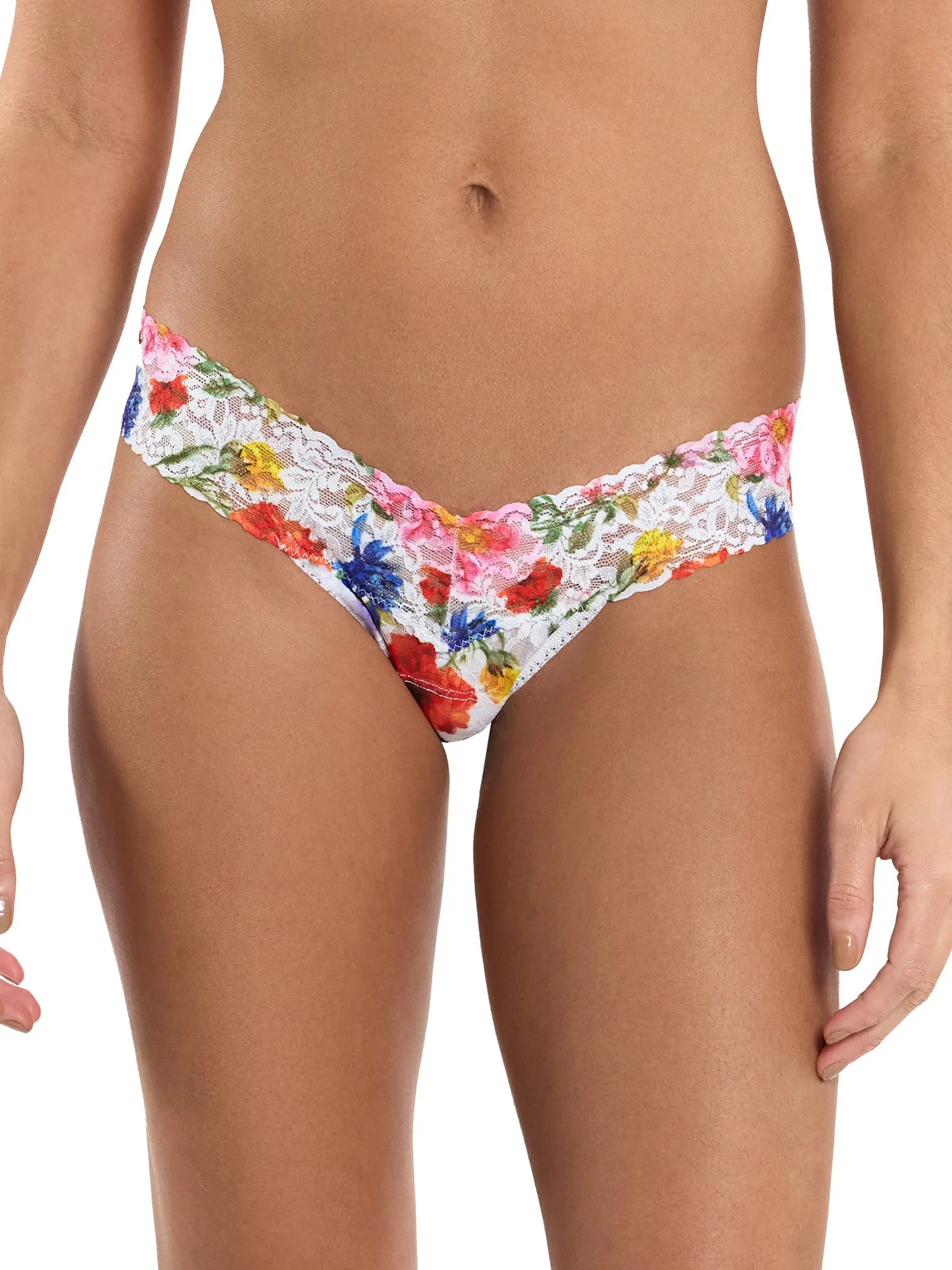 Printed Signature Lace® Low Rise Thong Meadow Mix White Sale sold by Hanky Panky