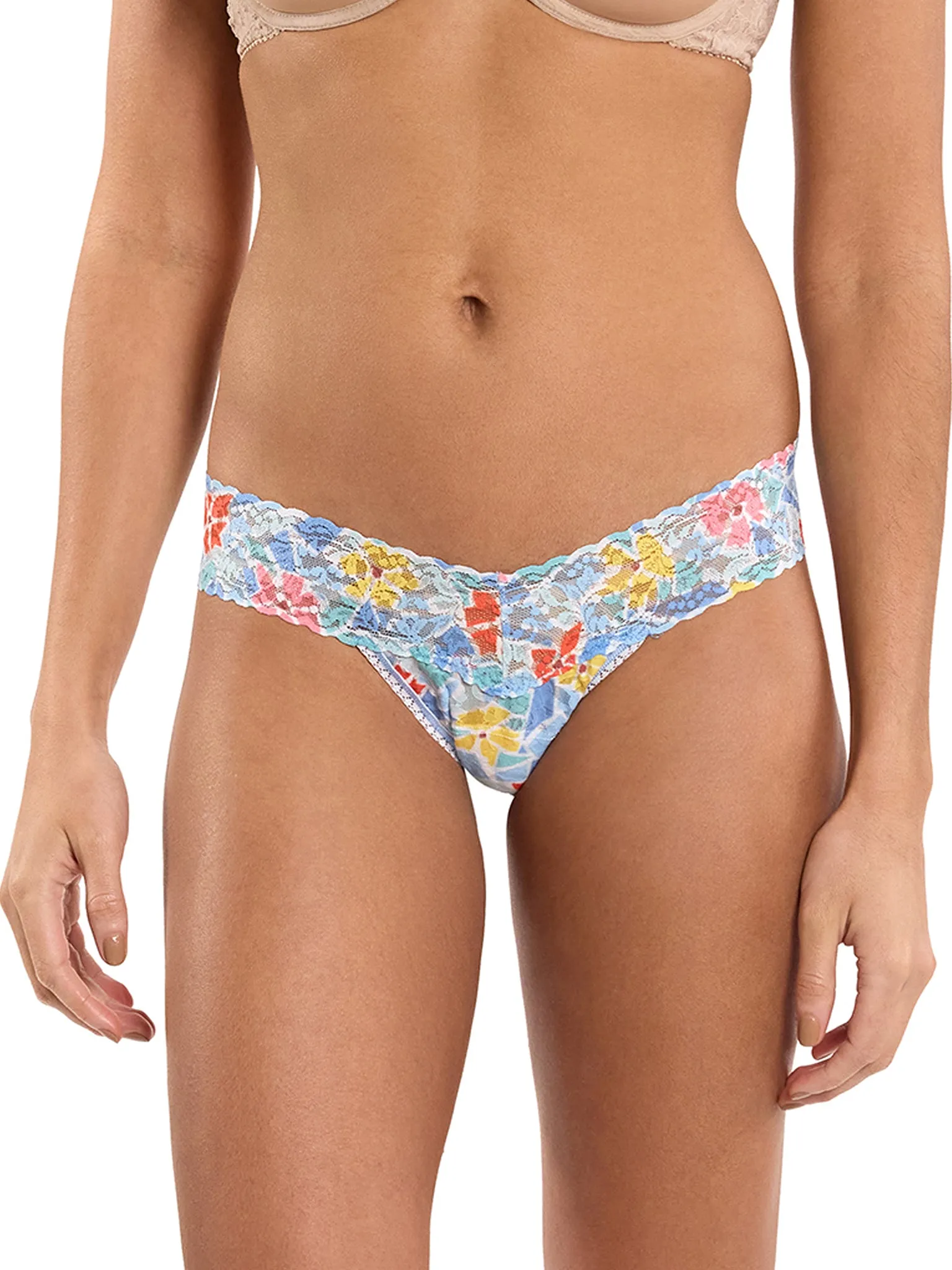 Printed Signature Lace® Low Rise Thong Floral Mosaic White Black Friday Sale sold by Hanky Panky
