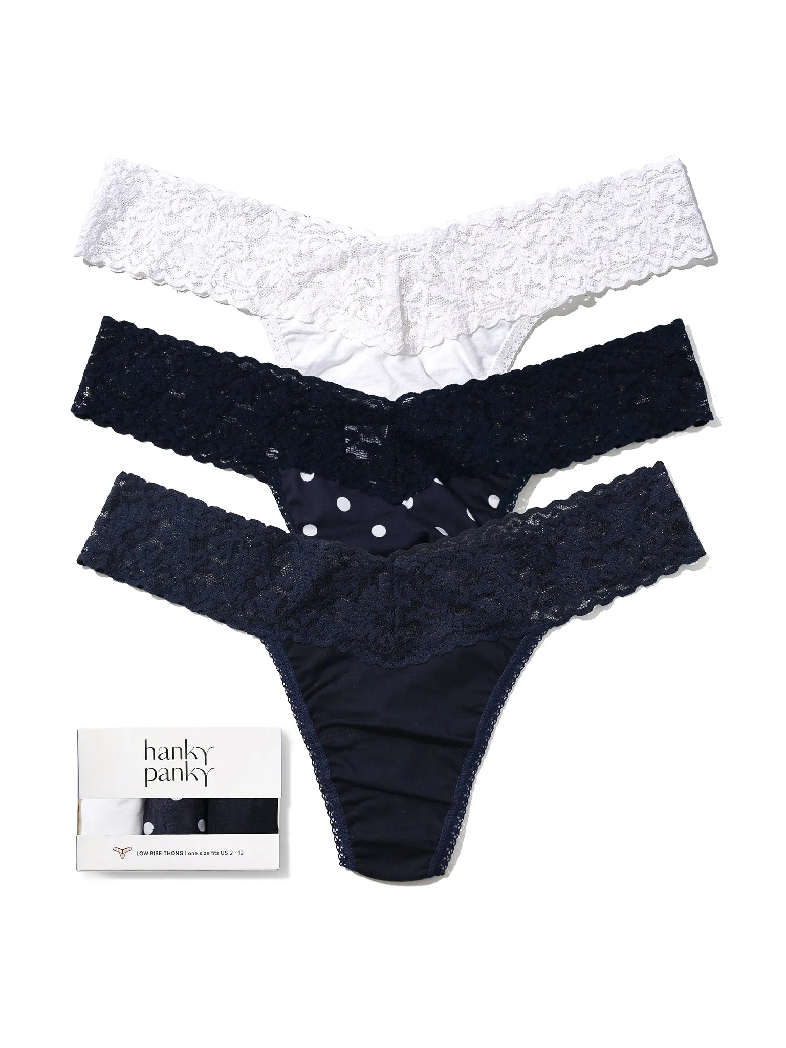 3 Pack Supima® Cotton Low Rise Thongs With Lace Sale sold by Hanky Panky