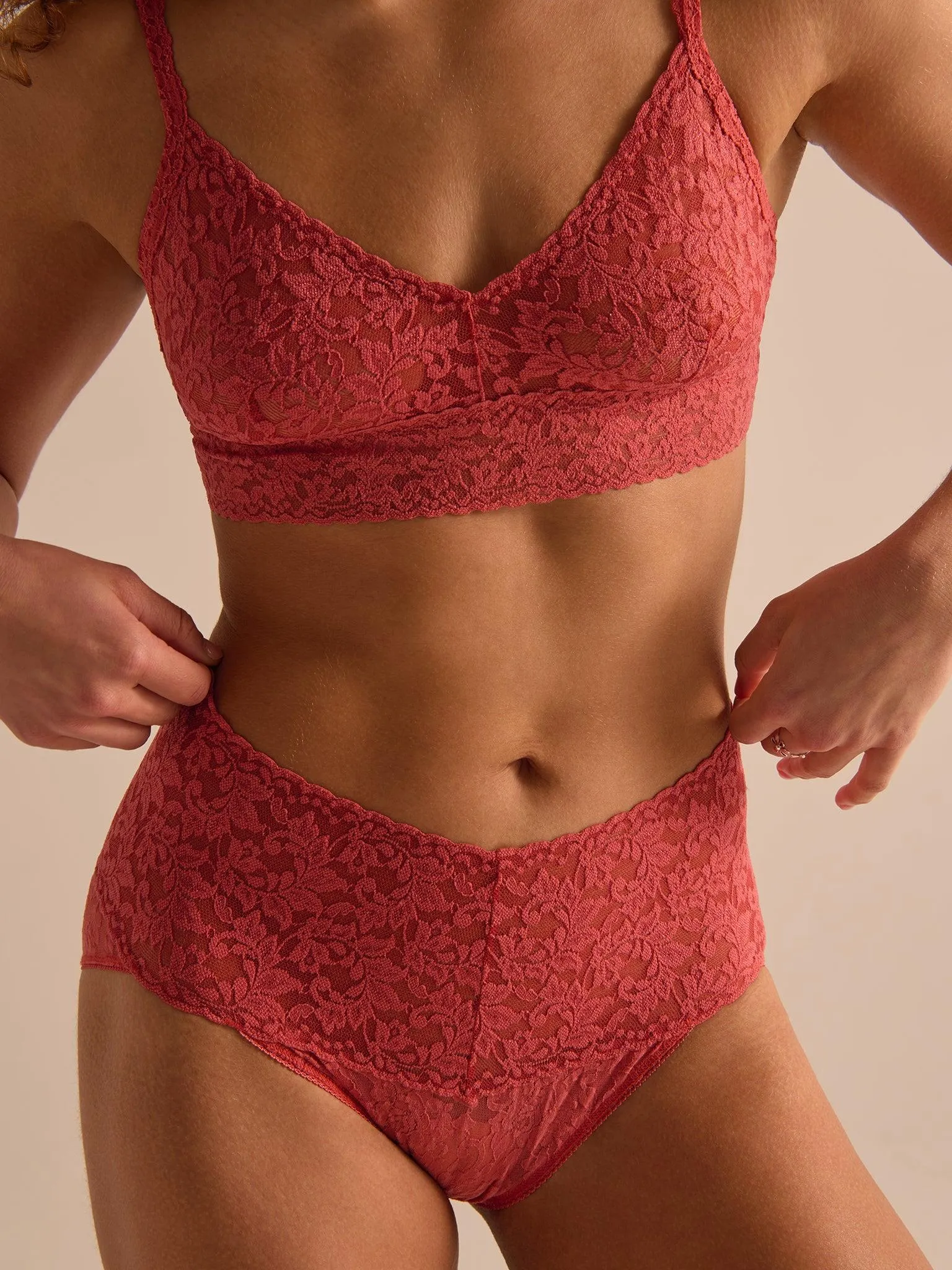 V-Neck Retro Lace Bralette Naples Red Sale sold by Hanky Panky