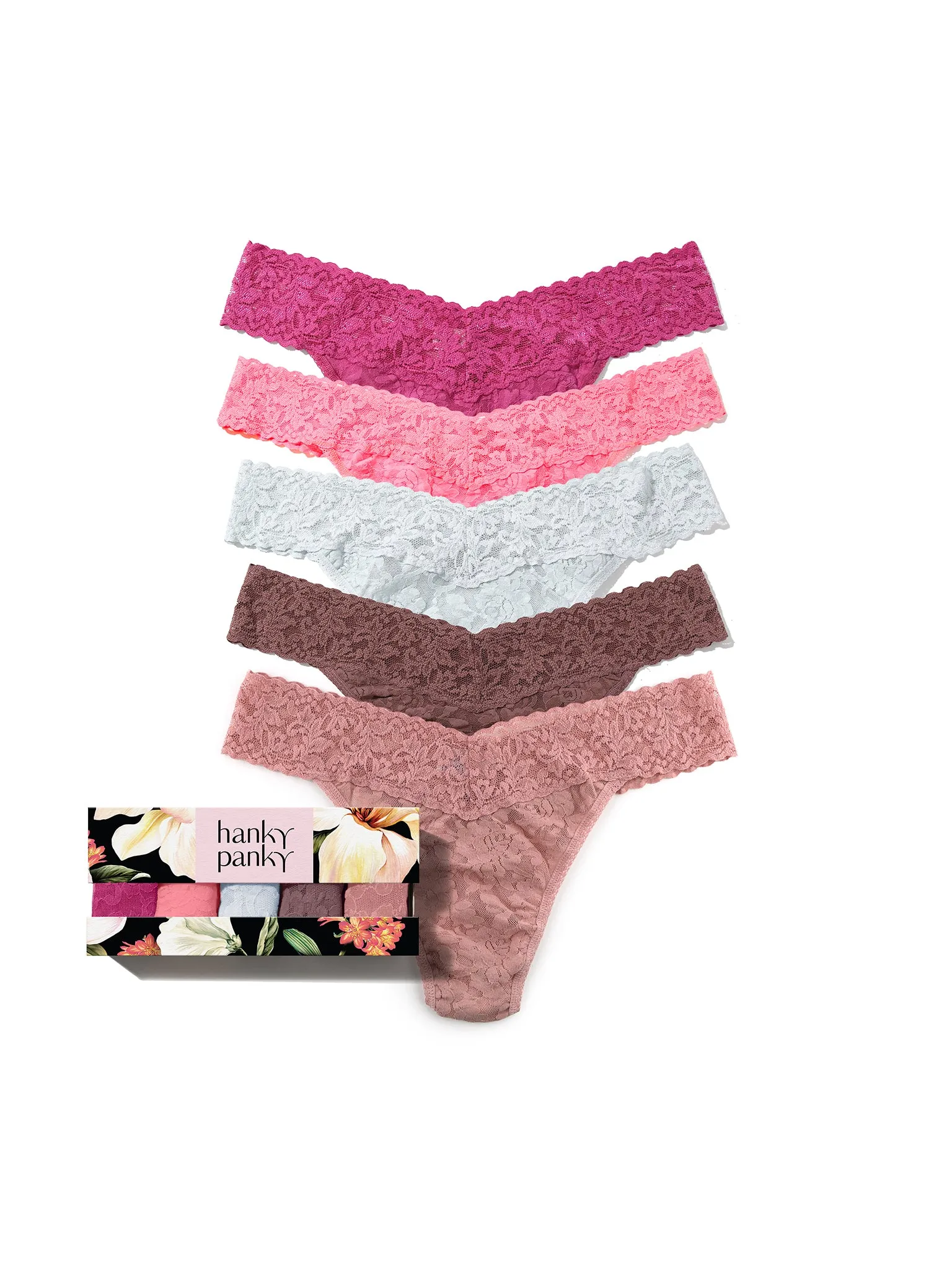 5 Pack Signature Lace® Original Rise Thongs In Printed Box Sale sold by Hanky Panky