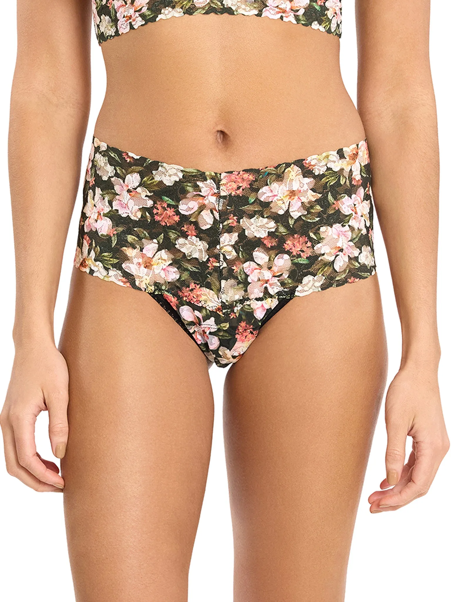 Printed Retro Lace Thong Dark Room Blooms Sale sold by Hanky Panky