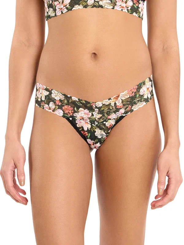 Printed Signature Lace® Low Rise Thong Dark Room Blooms sold by Hanky Panky