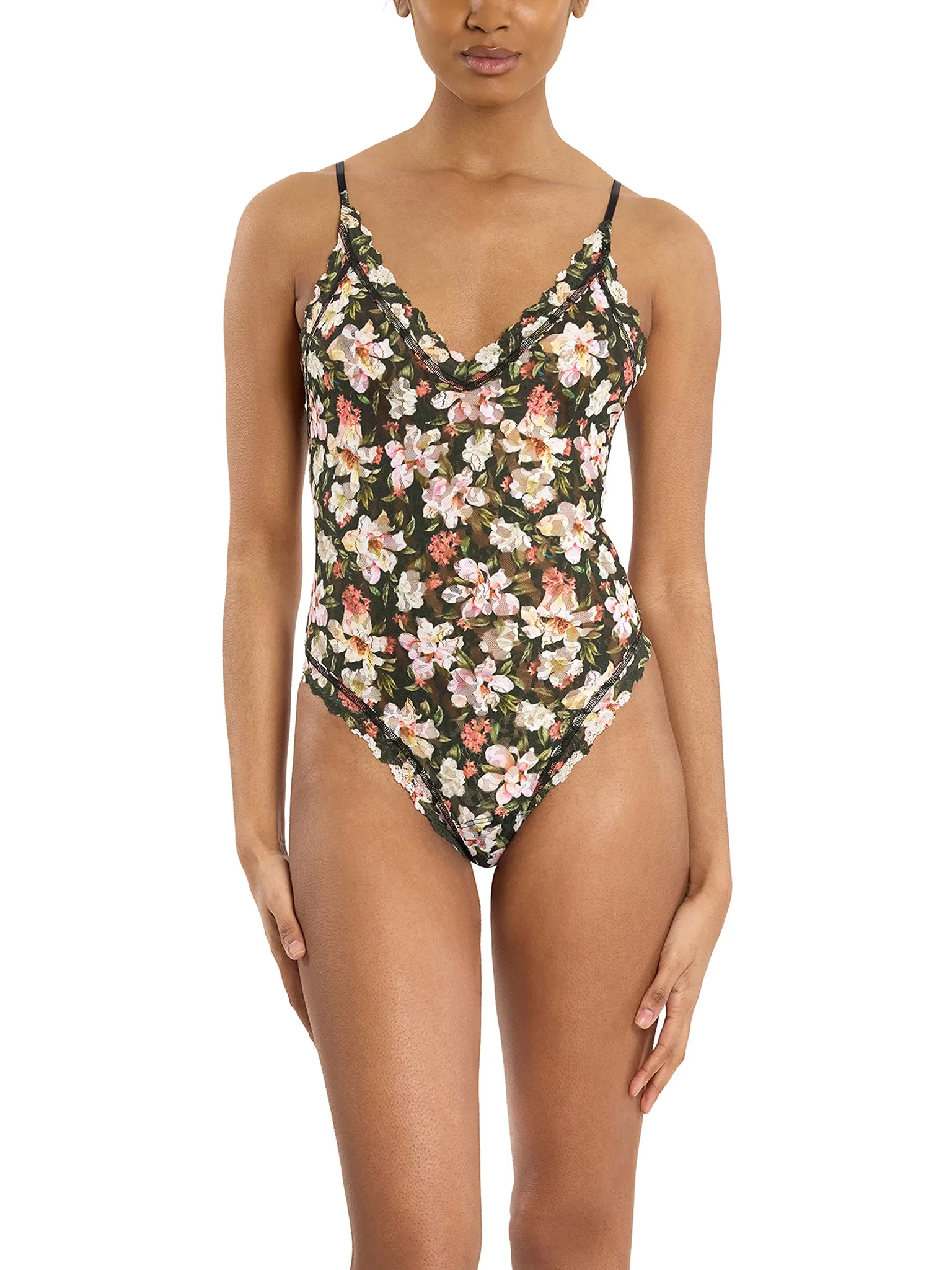 Printed Signature Lace® Thong Back Bodysuit Dark Room Blooms Sale sold by Hanky Panky