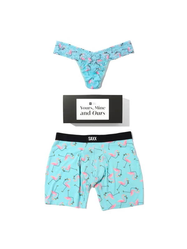 Signature Lace® Low Rise Thong And Saxx Super Soft Vibe Boxer Brief Drinko Flamingo sold by Hanky Panky