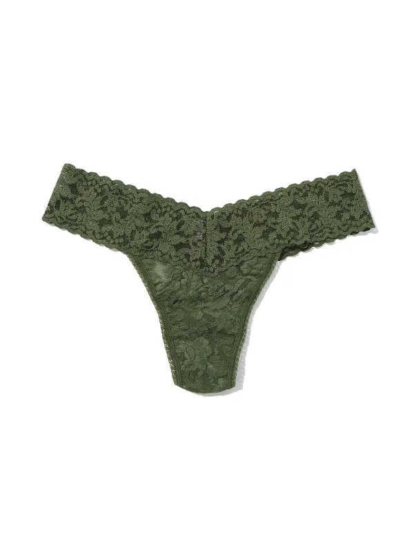 Petite Size Signature Lace® Low Rise Thong Herb Green sold by Hanky Panky