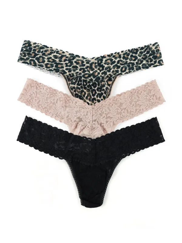 3 Pack Signature Lace® Low Rise Thongs Classic Leopard sold by Hanky Panky