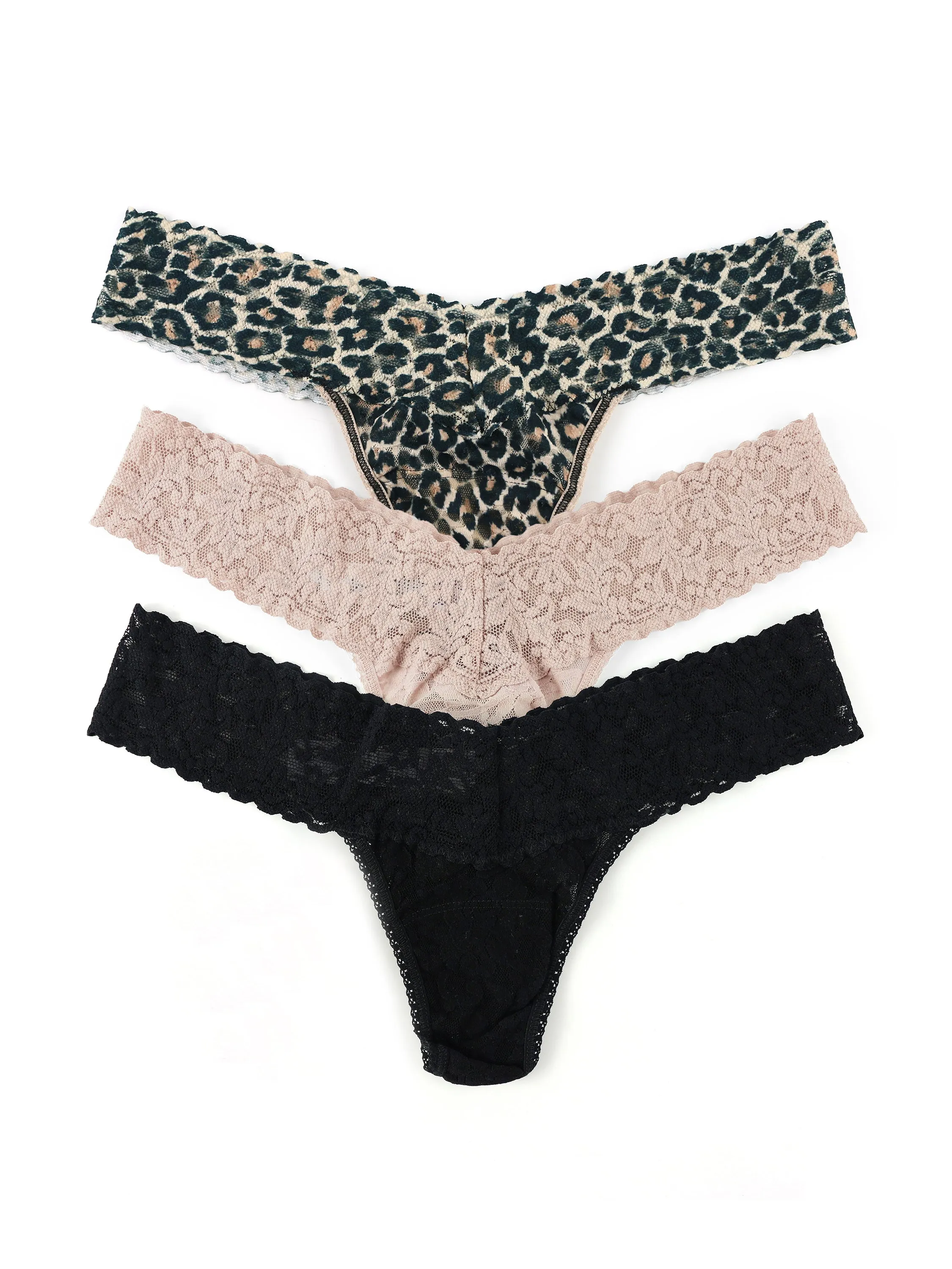 3 Pack 4911® Signature Lace® Low Rise Thongs Classic Leopard Black Friday Sale sold by Hanky Panky