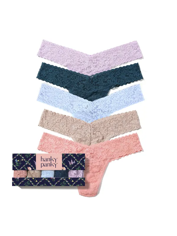 5 Pack Signature Lace® Low Rise Thongs In Printed Box Lavender Fields Black Friday Sale sold by Hanky Panky