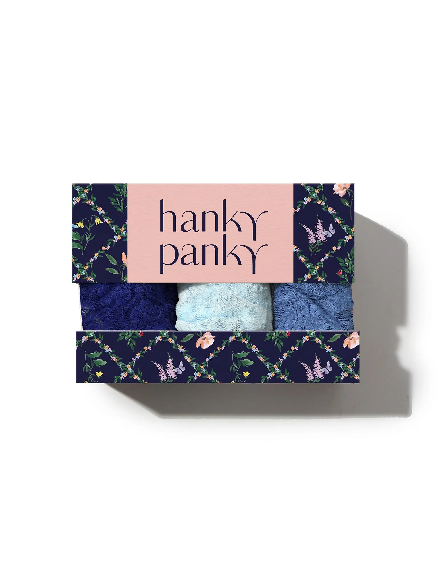 3 Pack 4911® Signature Lace® Low Rise Thongs In Printed Box Odyssey Blue Sale sold by Hanky Panky product image thumbnail 3