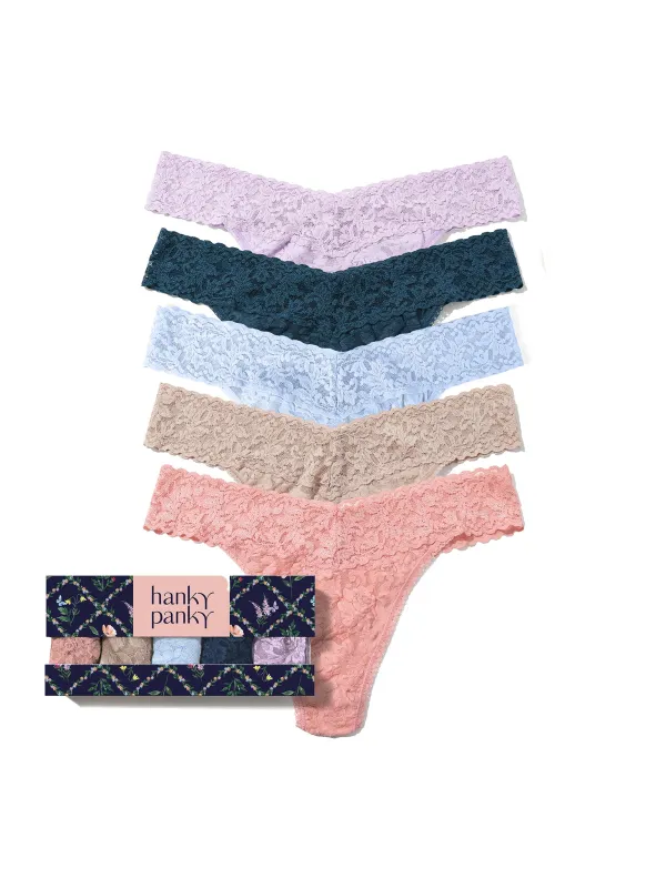 5 Pack Signature Lace Original Rise® Thongs In Printed Box Lavender Fields sold by Hanky Panky