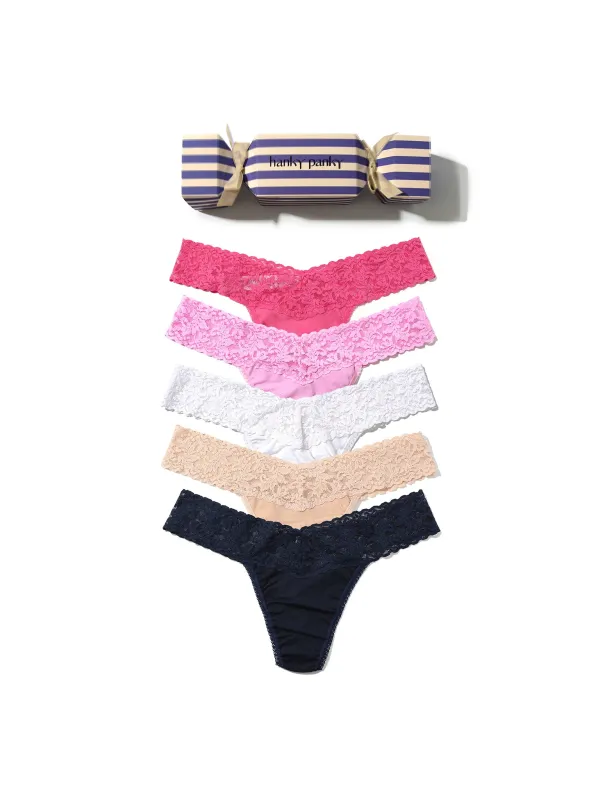 Cotton Low Rise Thong Holiday 5 Pack Cracker sold by Hanky Panky