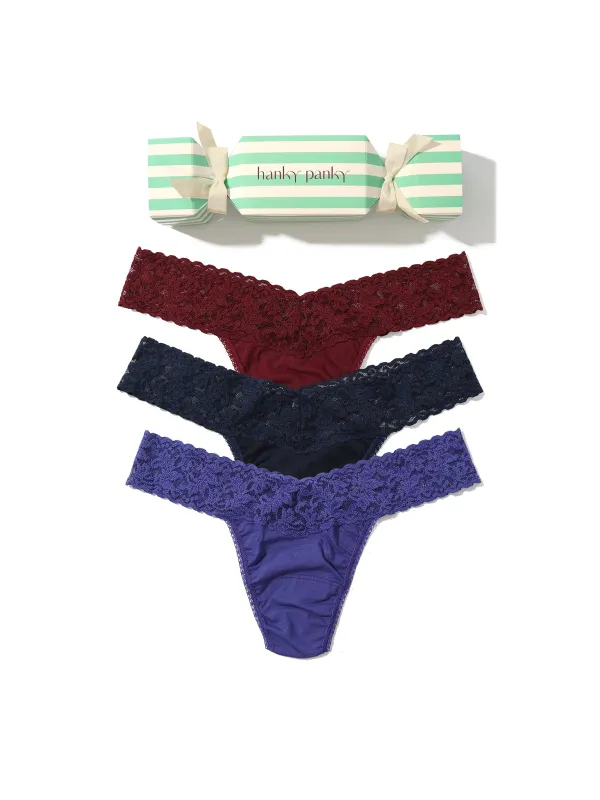 Cotton Original Rise Thong Holiday 3 Pack Cracker sold by Hanky Panky