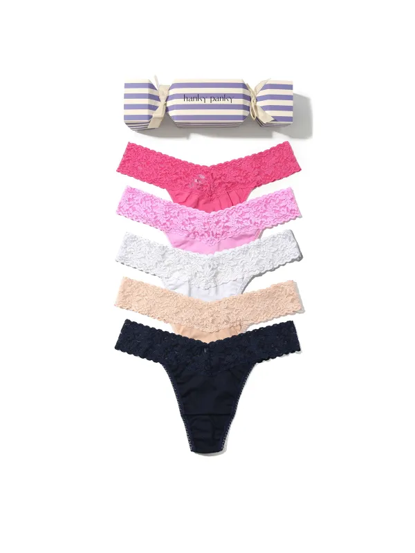 Cotton Original Rise Thong Holiday 5 Pack Cracker sold by Hanky Panky