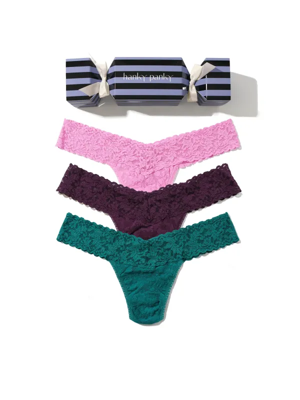 Signature Lace® Low Rise Thong Holiday 3 Pack Cracker sold by Hanky Panky