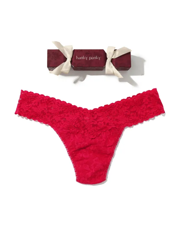 Signature LaceĀ® Low Rise Thong Holiday Cracker Beet Juice Red sold by Hanky Panky