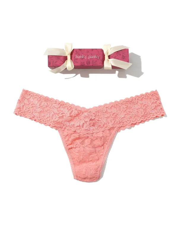 Signature Lace® Low Rise Thong Holiday Cracker Ballet Pink sold by Hanky Panky