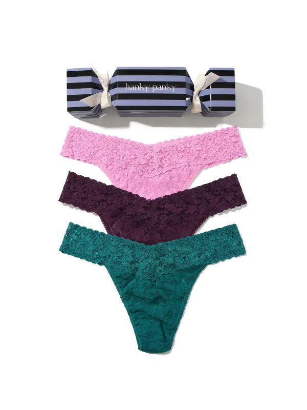 Signature Lace® Original Rise Thong Holiday 3 Pack Cracker sold by Hanky Panky