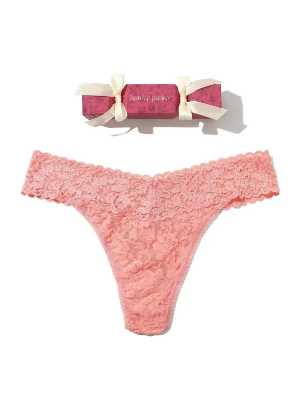 Signature Lace® Original Rise Thong Holiday Cracker Ballet Pink sold by Hanky Panky