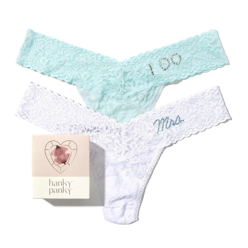 I Do & Mrs Low Rise Thong Celeste/White sold by Hanky Panky