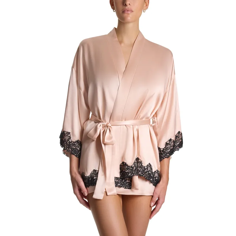 Lexi Wood X Hanky Panky Diane Silk Slip Robe Lexi Blush/Black Sale sold by Hanky Panky