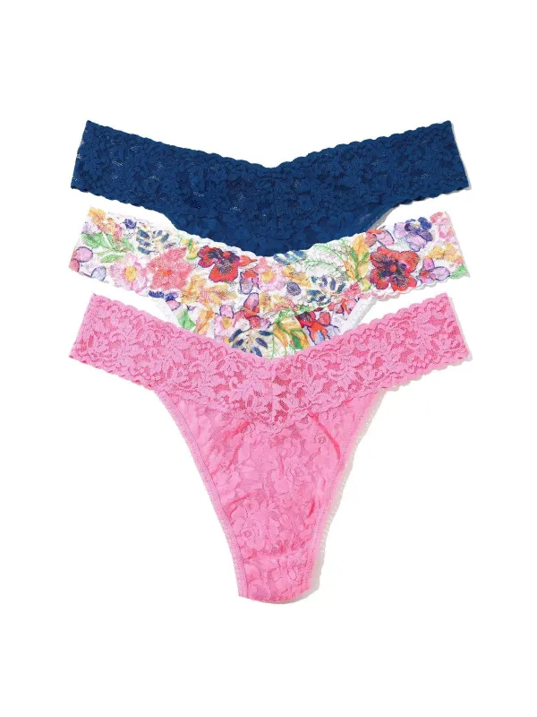 3 Pack Signature Lace® Original Rise Thongs Adorned sold by Hanky Panky