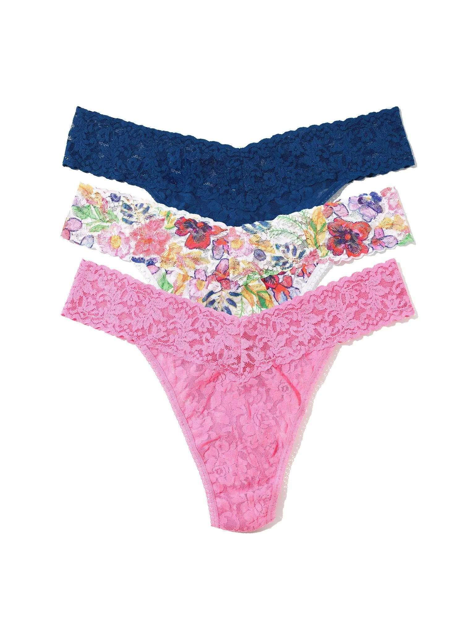 3 Pack Signature Lace® Original Rise Thongs Adorned Sale sold by Hanky Panky
