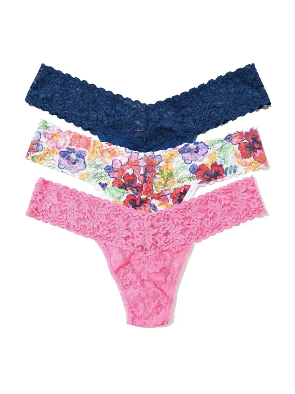 3 Pack Signature Lace® Low Rise Thongs Adorned Pink sold by Hanky Panky