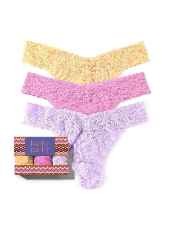 3 Pack Signature Lace® Original Rise Thongs In Pink Printed Box sold by Hanky Panky