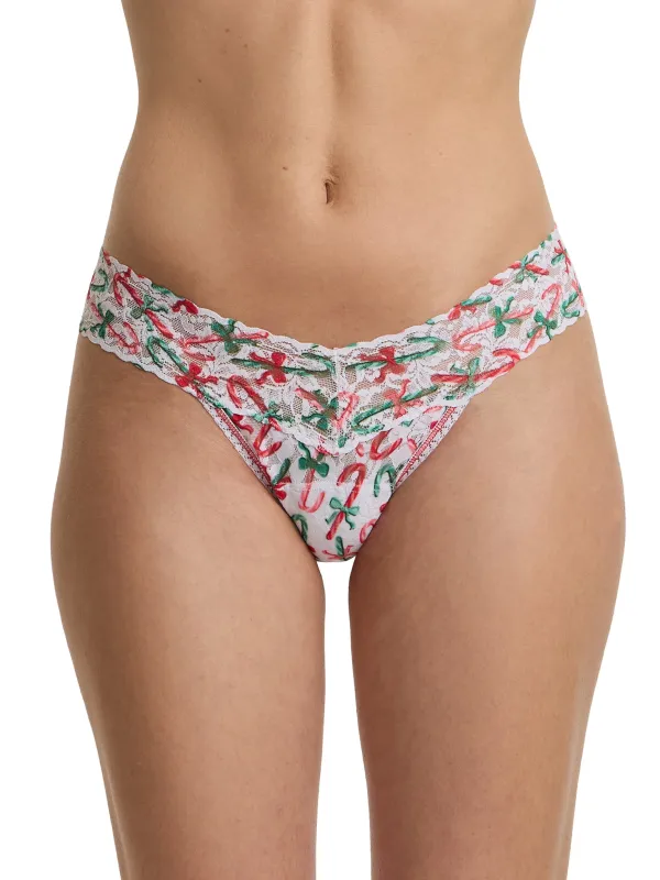 4911® Printed Signature Lace® Low Rise Thong Holiday Candy Canes sold by Hanky Panky