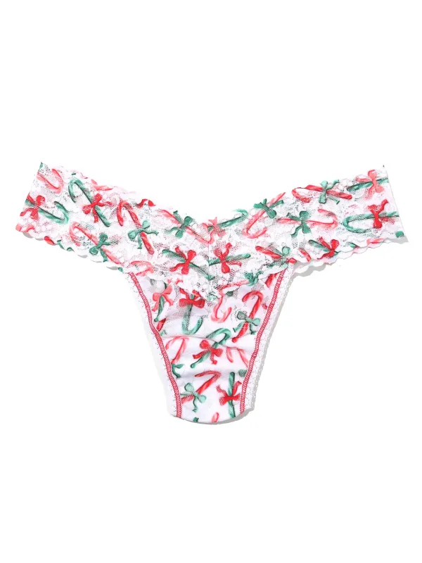 Petite Size Printed Signature Lace® Low Rise Thong Holiday Candy Canes sold by Hanky Panky