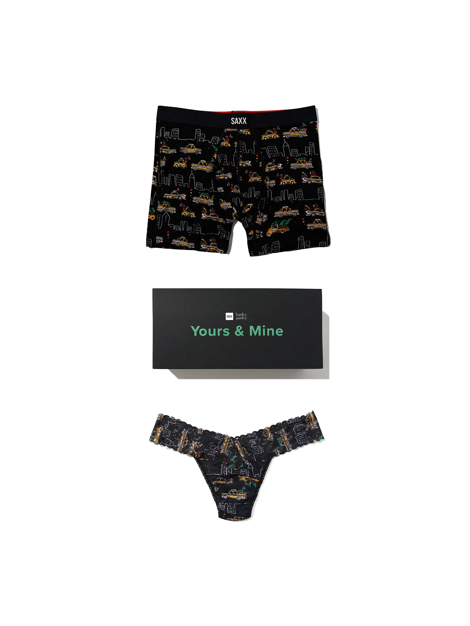 Signature Lace® Low Rise Thong And Saxx Super Soft Vibe Boxer Brief Hail The Holidays - Black sold by Hanky Panky