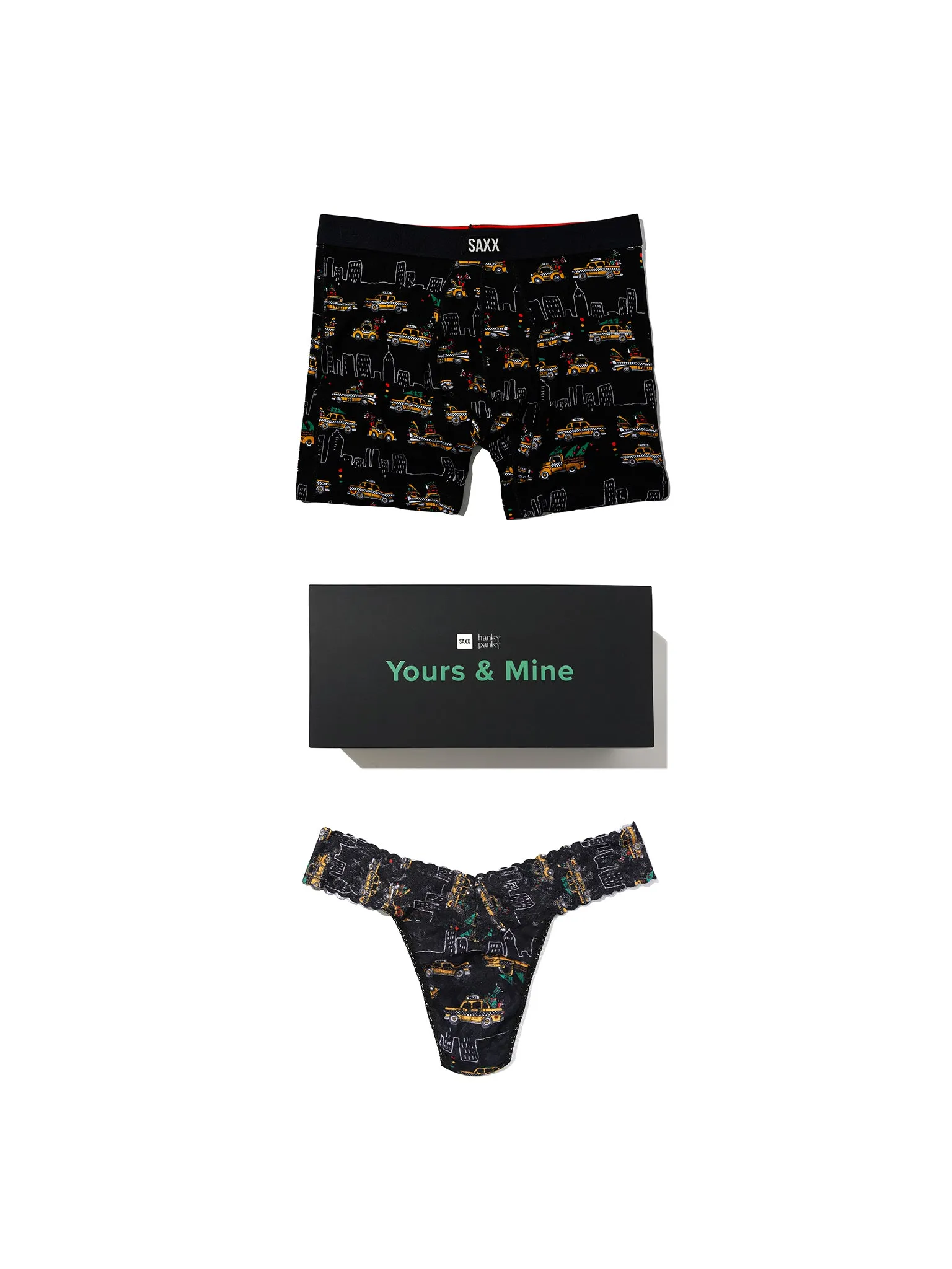 Signature Lace® Original Rise Thong And Saxx Super Soft Vibe Boxer Brief Hail The Holidays - Black sold by Hanky Panky