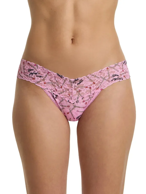 4911® Printed Signature Lace® Low Rise Thong Perfect Match Pink sold by Hanky Panky