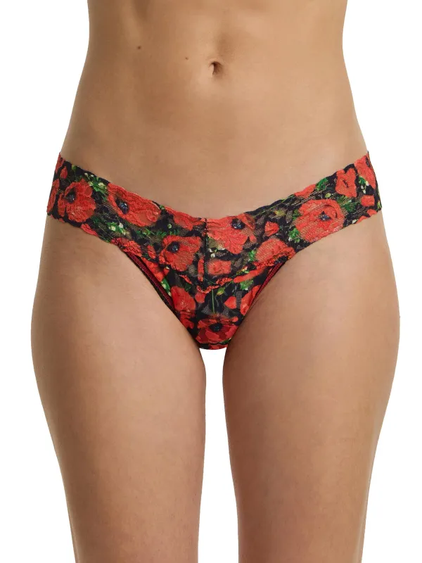 4911® Printed Signature Lace® Low Rise Thong Poppy Holiday - Red/Black sold by Hanky Panky
