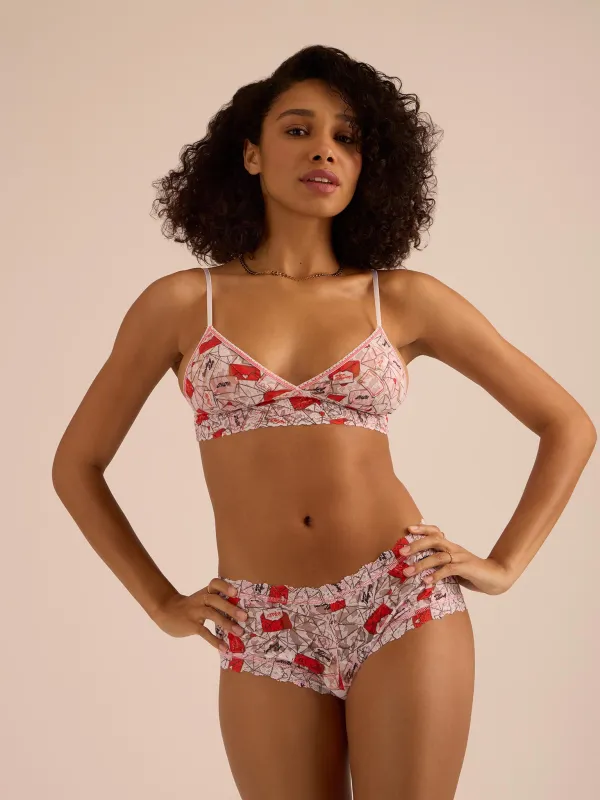 Printed Signature Lace® Padded Triangle Bralette With Love Red/Pink Sale sold by Hanky Panky