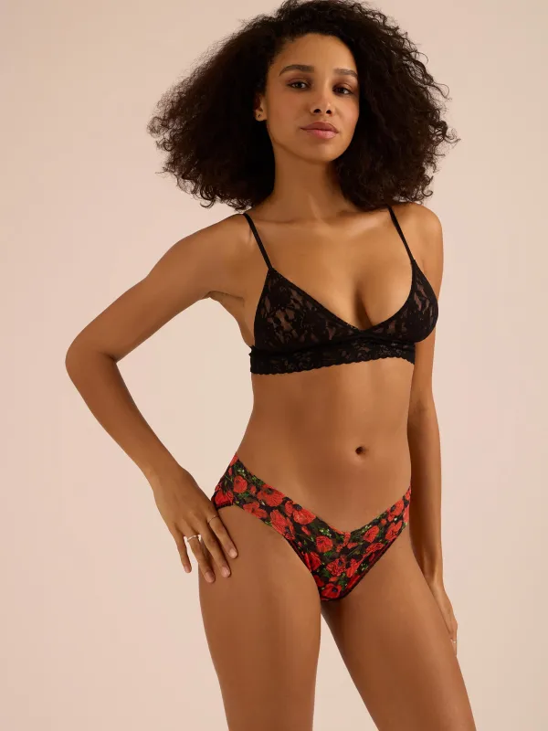 Printed Signature Lace® V-Kini Poppy Holiday - Red/Black sold by Hanky Panky