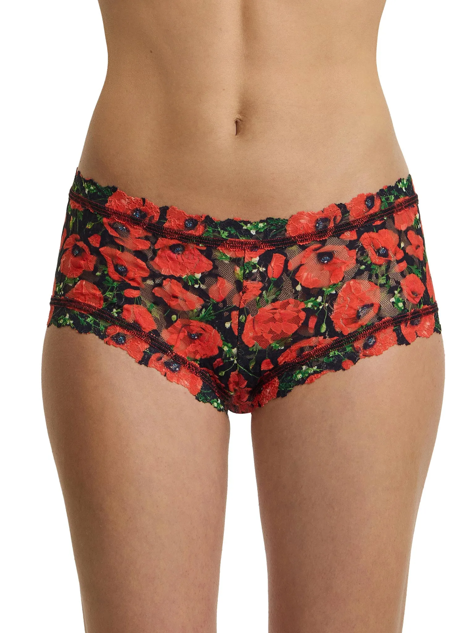 Printed Signature Lace® Boyshort Poppy Holiday - Red/Black sold by Hanky Panky