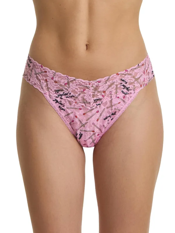 Printed Signature Lace® Original Rise Thong Perfect Match Pink sold by Hanky Panky