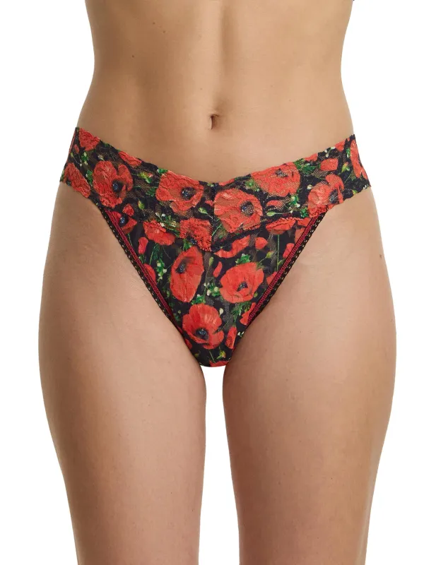 Printed Signature Lace® Original Rise Thong Poppy Holiday - Red/Black sold by Hanky Panky