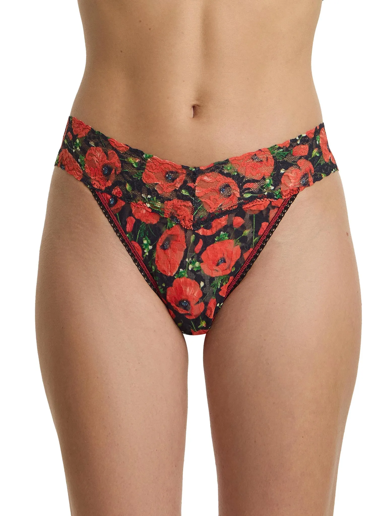 Printed Signature Lace® Original Rise Thong Poppy Holiday - Red/Black Sale sold by Hanky Panky