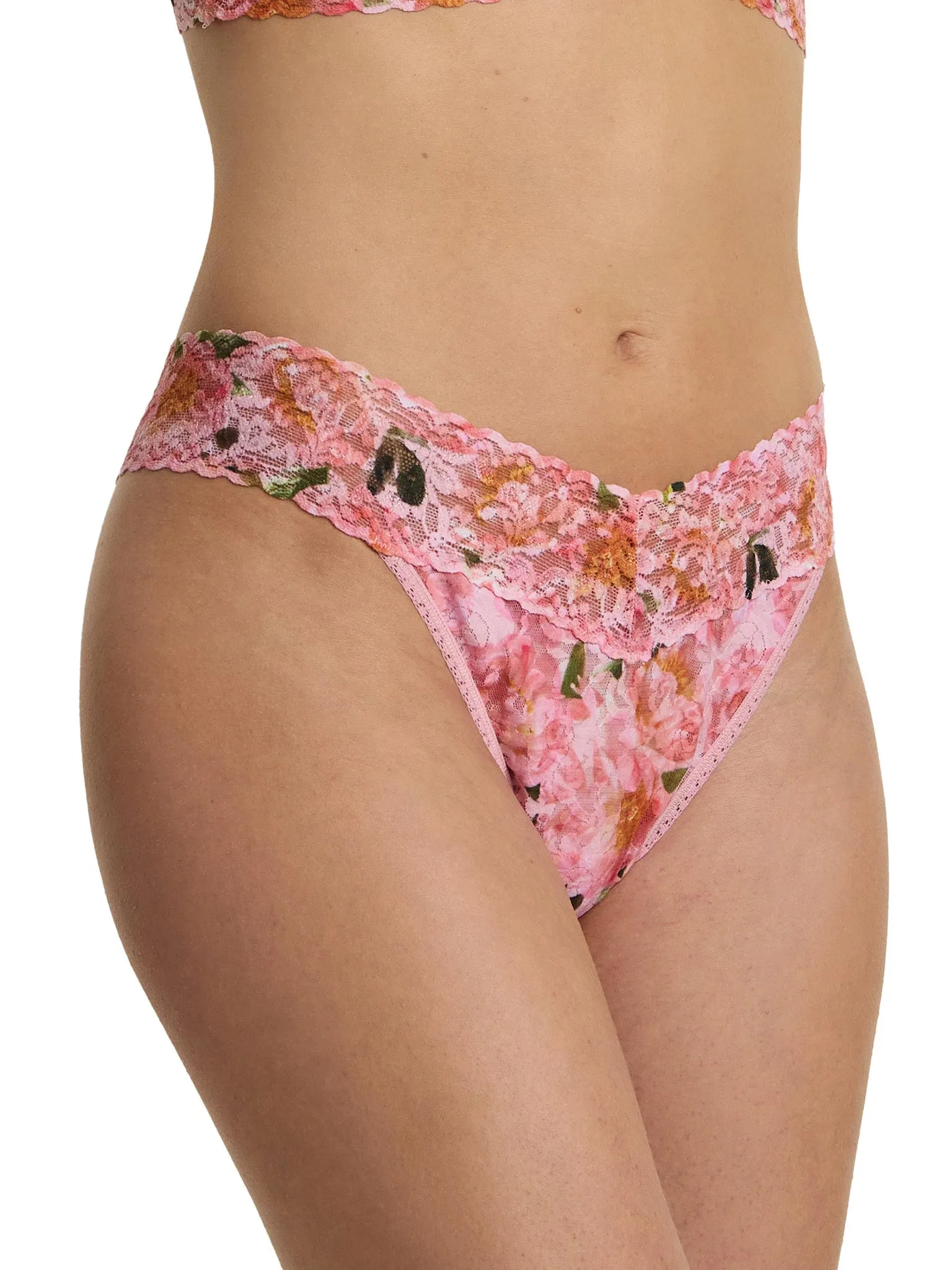 Printed Signature Lace® Original Rise Thong Dancing Petals Pink sold by Hanky Panky