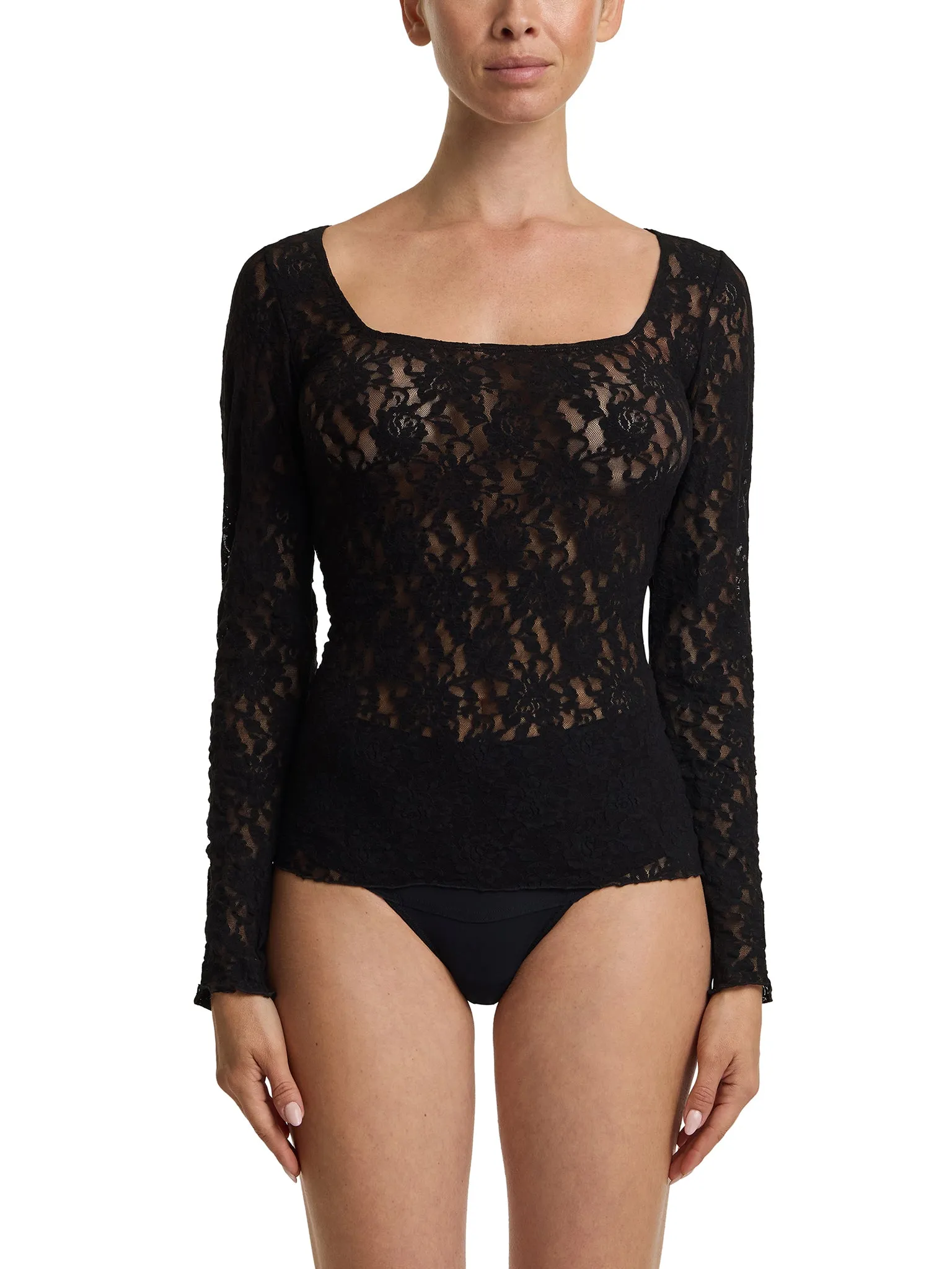 Signature Lace® Square Neck Long Sleeve Top Black Sale sold by Hanky Panky product image thumbnail 2